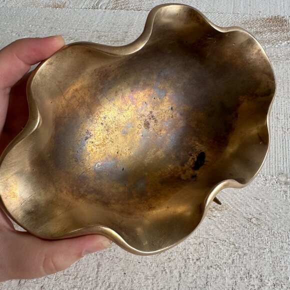 Vintage Brass Lilly Pad with Crane Bird Brass Bowl - Picture 7 of 13